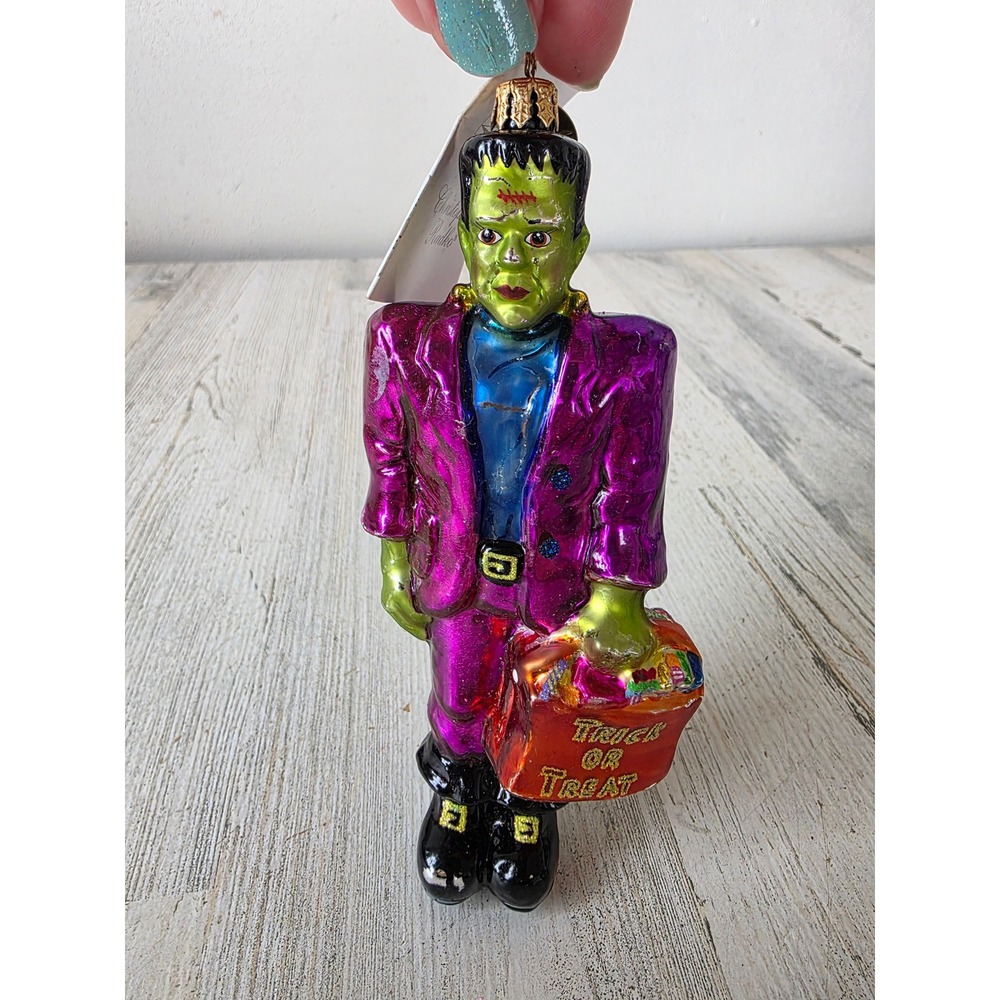 Vintage radko franke treat Frankenstein Halloween glitter glass ornament tree